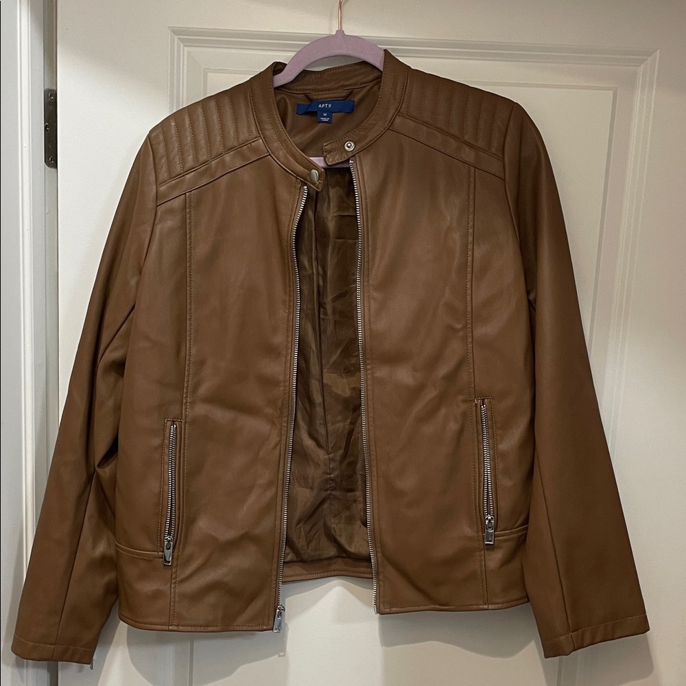 Apt. 9 Brown Leather Jacket with Zipper Accents